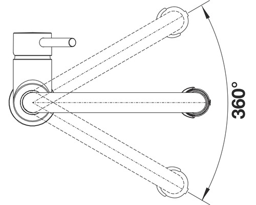 Tekening van een kraan met 360 graden draaibereik
