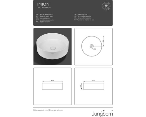 Keramische opzetwastafel met maatvoering