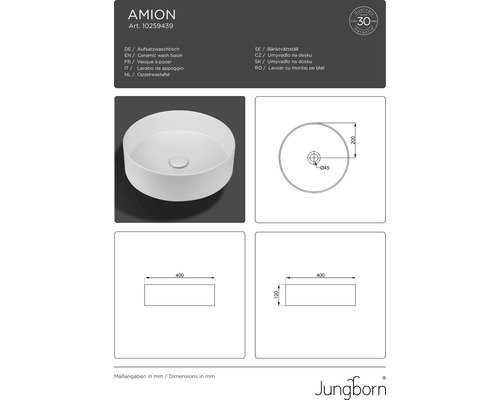 Keramische opzetwastafel met maatvoering