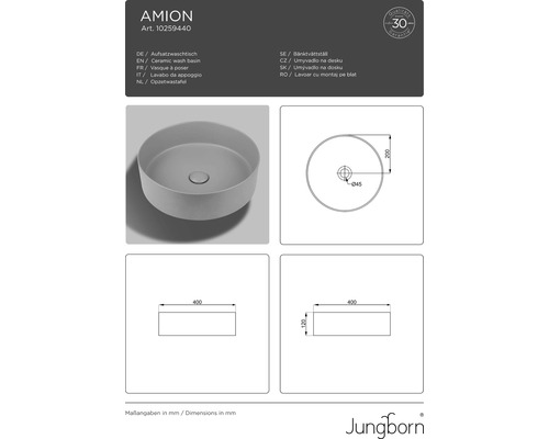 Amion keramische opzetwastafel met afmetingen