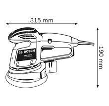 Bosch GEX 150 AC Professional excentrische schuurmachine met afmetingen 315 mm lang en 190 mm hoog