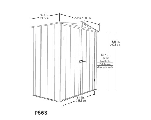 Maattekening van een tuinhuis met afmetingen