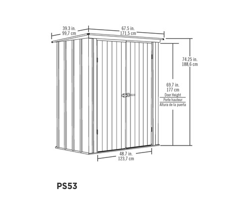 Afmetingen van een metalen tuinhuis met dubbele deur