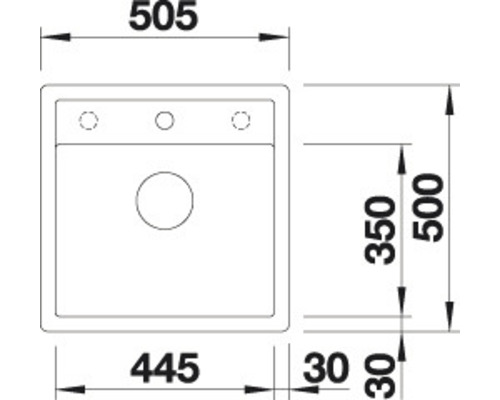 Technische tekening van een spoelbak met afmetingen