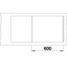 Technische tekening van een spoelbak met de afmeting 600