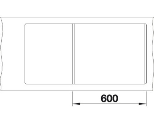 Technische tekening van een spoelbak met de maatvoering 600.