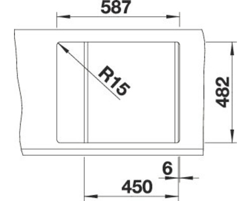 Technische tekening van een spoelbak met maataanduidingen