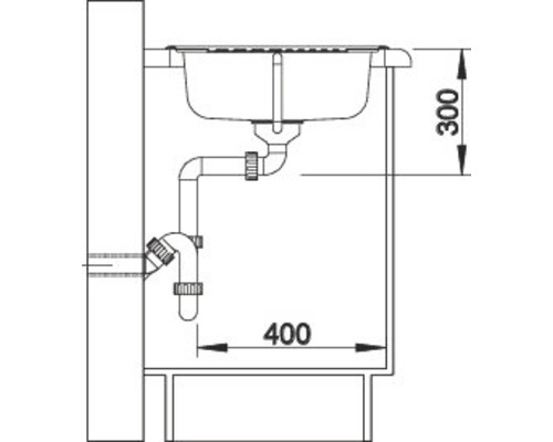 Technische tekening van een wastafel met afmetingen van 300 bij 400 millimeter.
