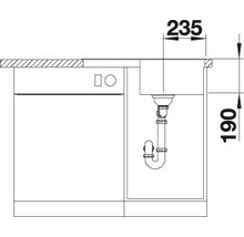 Technische tekening van een gootsteen met afmetingen voor keukenplanning