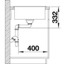 Schema van een gootsteen met afmetingen 400 bij 332
