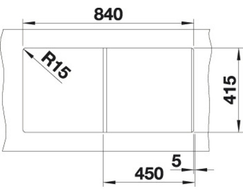 Technische tekening met afmetingen voor een rechthoekig product, lengte 840, breedte 415