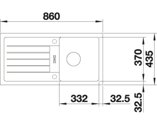 Technische tekening van een aanrecht met afmetingen