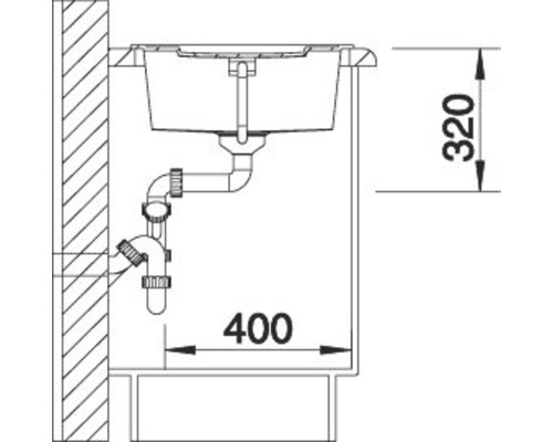 Technische tekening van een wastafel met afmetingen