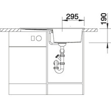 Tekening van een gootsteen met onderkast en maatvoering 295 en 190