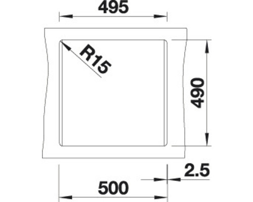 Technische tekening met afmetingen voor een spoelbak