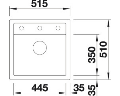Schets van een spoelbak met afmetingen