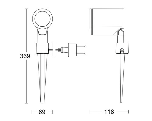 Technische tekening van grondspot met afmetingen
