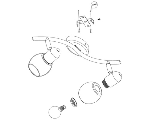 Afbeelding van een plafondlamp met twee spots en montageaccessoires
