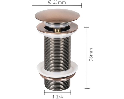 Wastafelafvoergarnituur met afmetingen 63 mm diameter en 98 mm hoogte