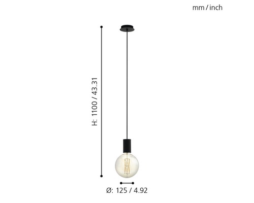 Hanglamp met afmetingen 1100 bij 125 millimeter