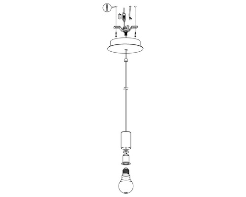 Explosietekening van een hanglamp met lichtbron