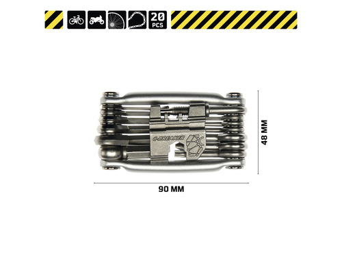 Multitool met 20 functies en de afmetingen 48 mm x 90 mm voor fietsen en motorfietsen