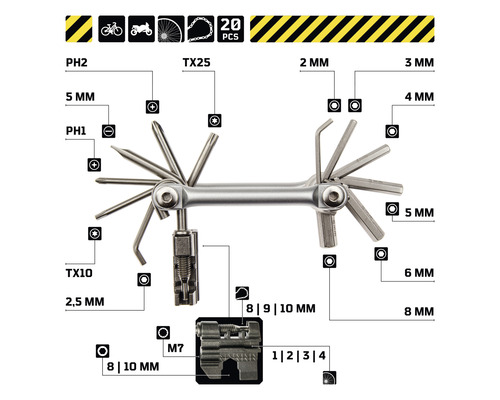 Multifunctioneel gereedschap met diverse schroevendraaiers en inbussleutels