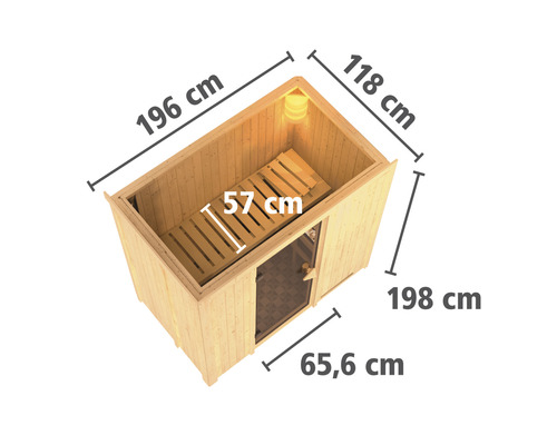 Afmetingen van een houten sauna met liggedeelte