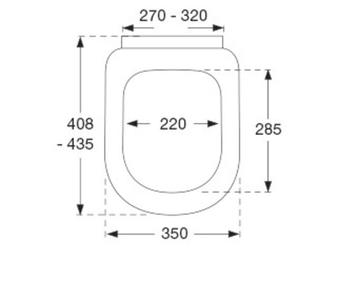 Technische tekening van een toiletzitting met maatvoering
