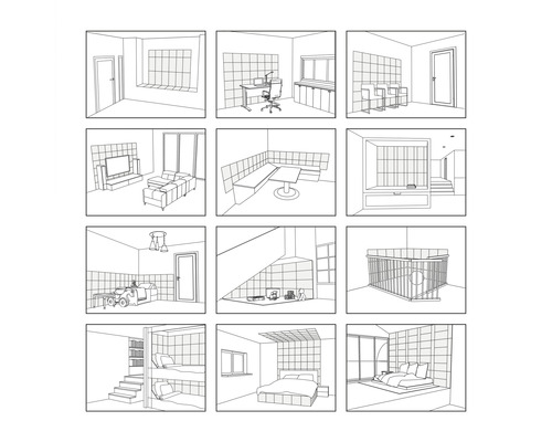 Illustratie van diverse kamergezichten voor huisplanning