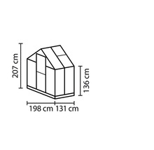Afmetingen van de kas: 207 cm hoog, 198 cm breed en 131 cm diep.