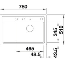 Schets van een gootsteen met afmetingen