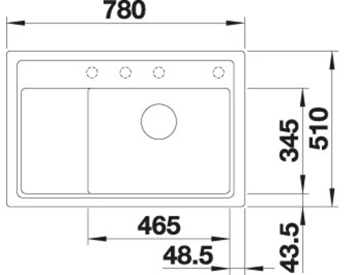Schets van een gootsteen met afmetingen