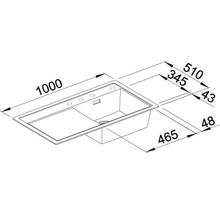 Afbeelding van de spoelbak met afmetingen