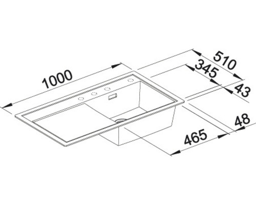 Afbeelding van de spoelbak met afmetingen