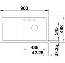 Maattekening van een spoelbak met twee bakken en kraanrichel