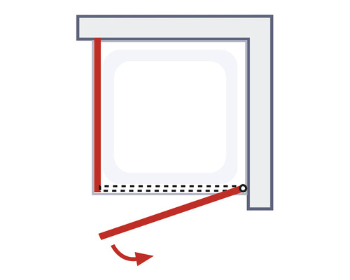 Illustratie van een draaideur voor een douche met zwenkmechanisme