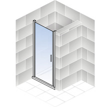 Hoekdouche met glazen deur en handgreep in een badkamer