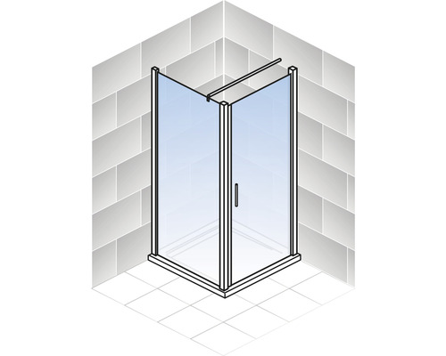 Hoekdouche met glazen deur en handgreep