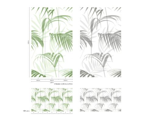 Fotobehang met palmmotief, bestaande uit drie banen