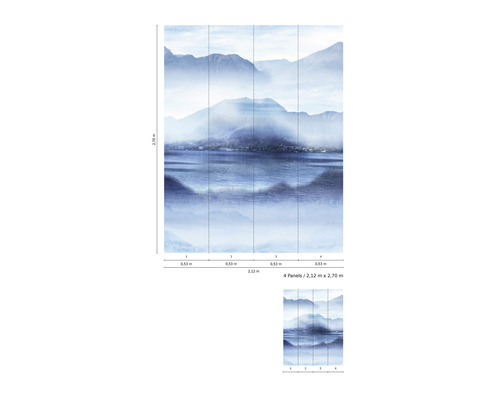 Fotobehang met berglandschap en meer, bestaande uit vier delen