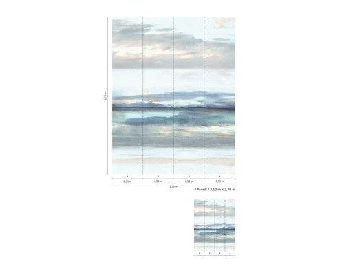 Vliesbehang met wolkenmotief, bestaande uit vier banen