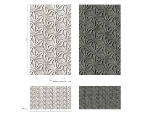 Decoratieve panelen met driedimensionaal bloemmotief in twee kleuren.