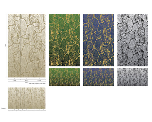 Verschillende kleuren vliesbehang met bladmotief