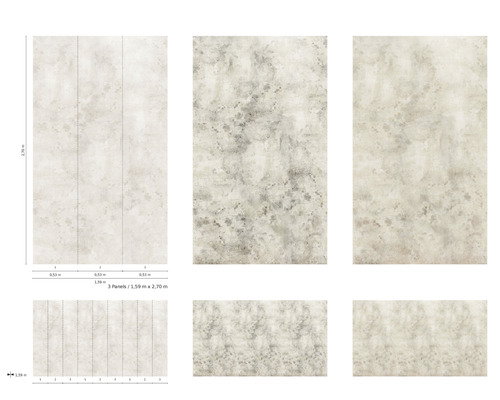 Behangpanelen met betonlook, drie panelen van elk 0,53 meter bij 2,70 meter