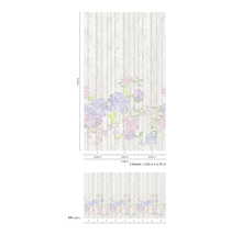 Fotobehang met bloemenpatroon en houtlook, bestaande uit drie banen