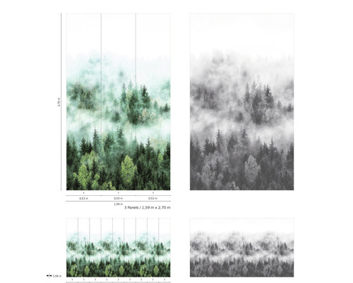 Fotobehang met bosmotief en mist