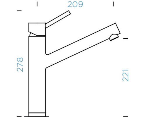 Technische tekening van een kraan met afmetingen.