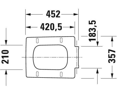 Technische tekening van een toiletbril met maatvoering