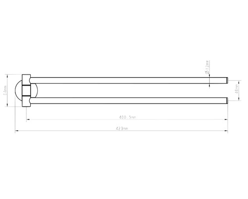 Technische tekening van een metalen staaf met afmetingen